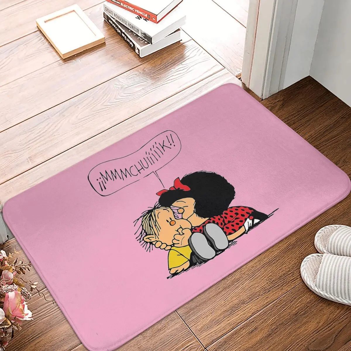 

Mafalda Miguelito Comic Kiss Chuik Anti-Slip Rug Doormat Living Room Mat Hallway Carpet Welcome Decor