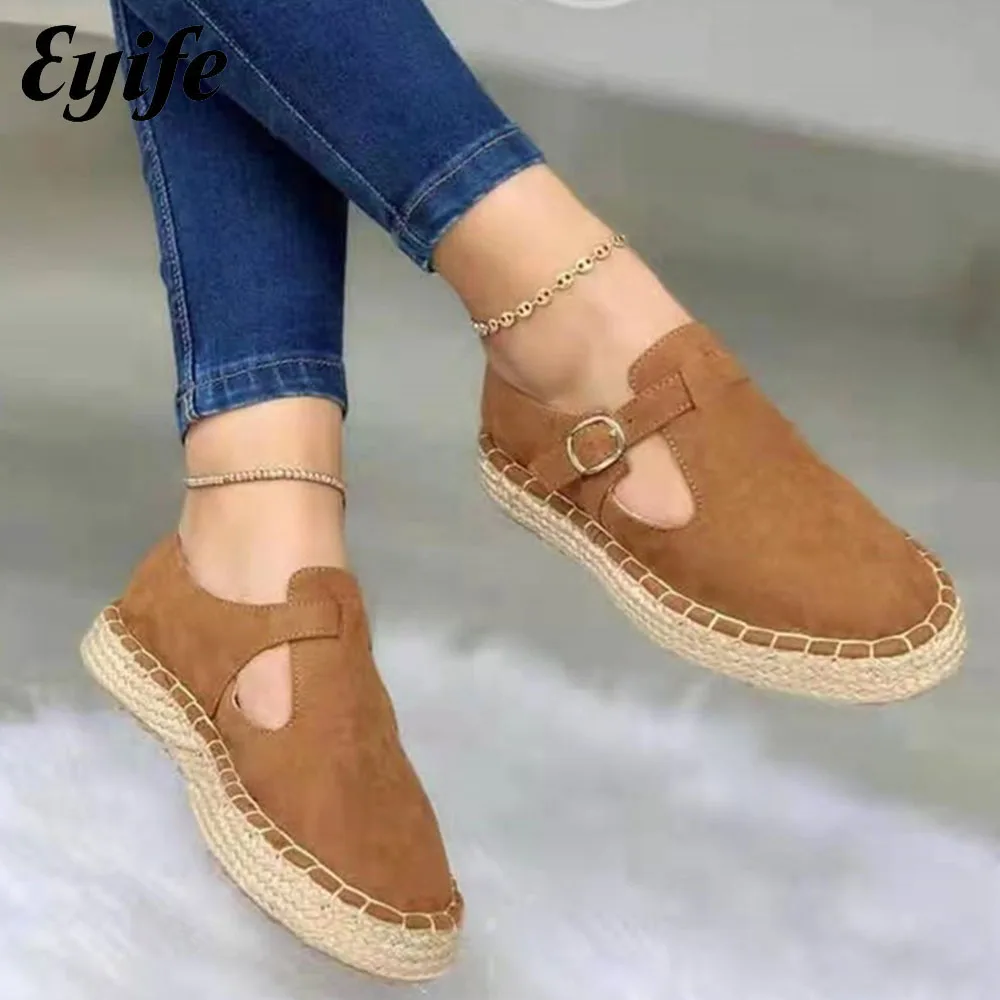 

Spring Large-Sized Flats Women 2022 New Round Toe Ladies Buckle Comfy Casual Shoes Home Outdoor Female Loafers 35-43 Size