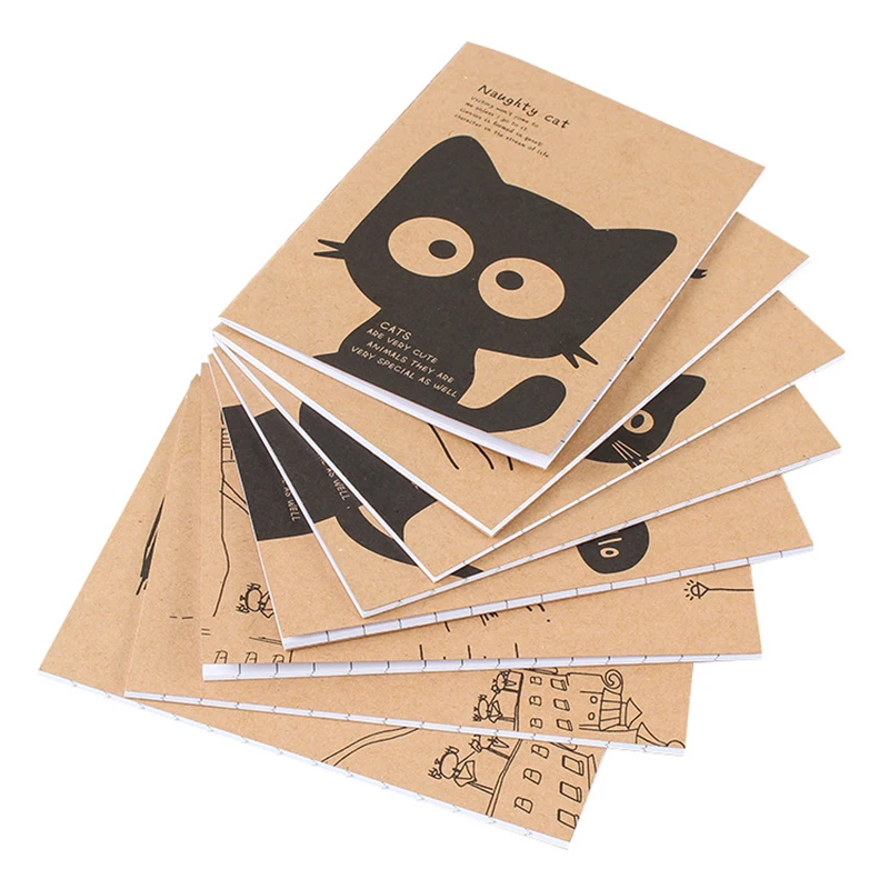 (4 Copies) B7 Kraft Paper Kawaii Cartoon Notebook Horizontal Line Blank Portable Pocket Notepad Gift Stationery Class Budget