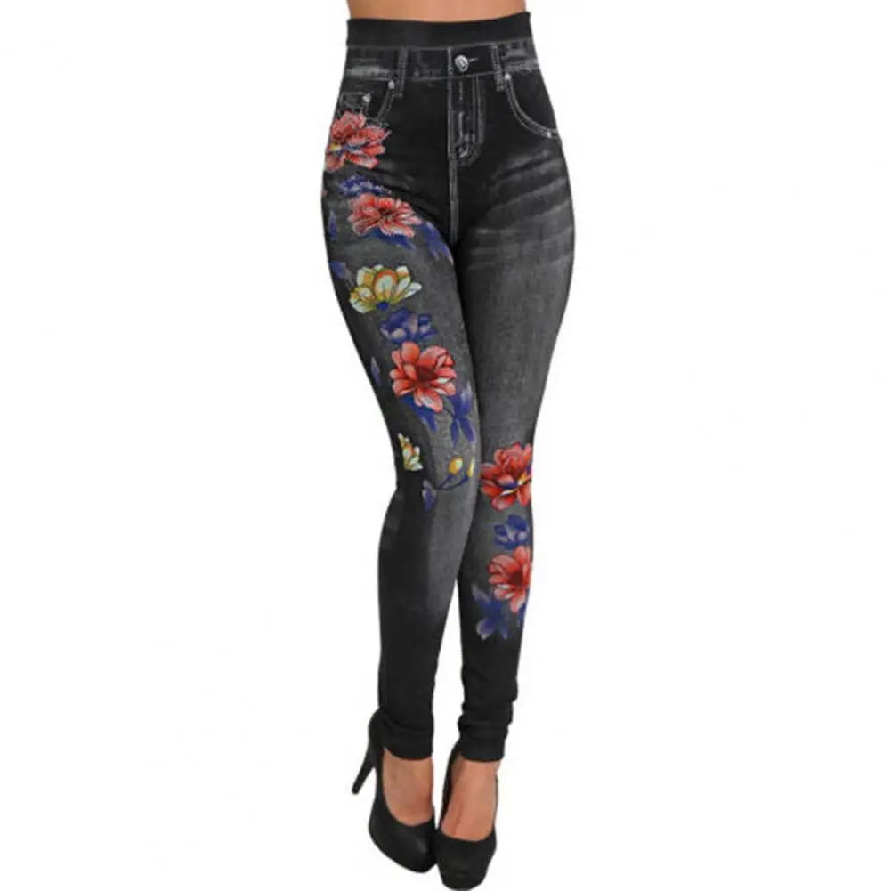 

Fashion Fitness Leggings Multi Pockets Moisture Wicking Yoga Leggings Lady Hip Lifting Imitation Jeans Skinny Yoga Trousers