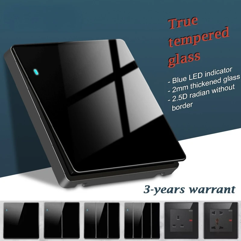

EU black toughened glass 1 2 3 4 gang 1 2 way multipurpose with switch power supply double USB socket push button germany french
