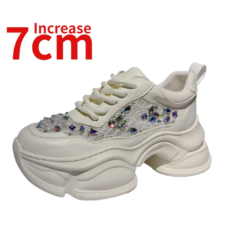 Женские кроссовки из натуральной кожи на толстой подошве 7 см