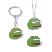 sad pepe frog keychain funny internet meme green frog mask keyring men car women bag accessories gift