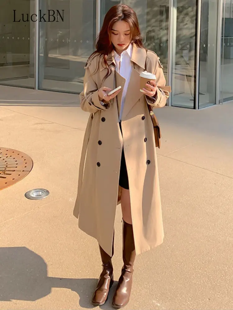 

Woman Long Trench Coat Autumn Winter Fashion Korean Streetwear Style Loose Cloak Casual Elegant Thin Women's Windbreaker Coat