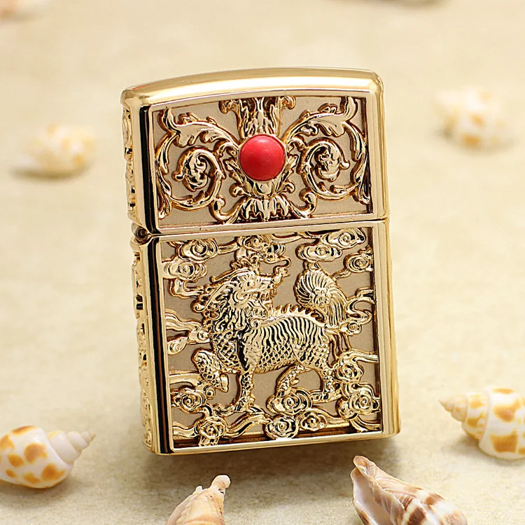 

Оригинальная зажигалка Zippo Golden Kirin, медная ветрозащитная сигаретная керосиновая зажигалка, подарок с кодом защиты от подделки