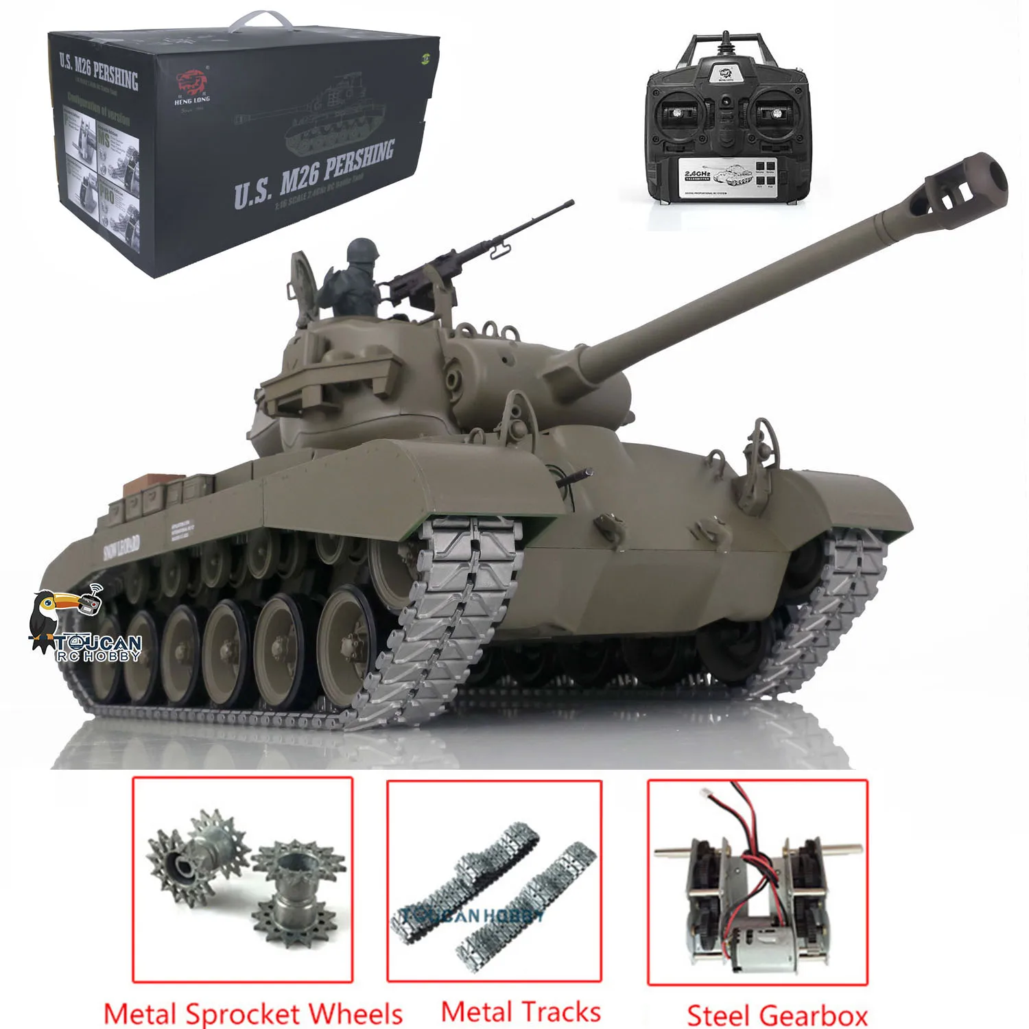 

Heng Long 1/16 Scale 7.0 Upgraded M26 Pershing RTR RC Tank 3838 Metal Tracks Gearbox Idler Remote Controller Toys TH17304-SMT2