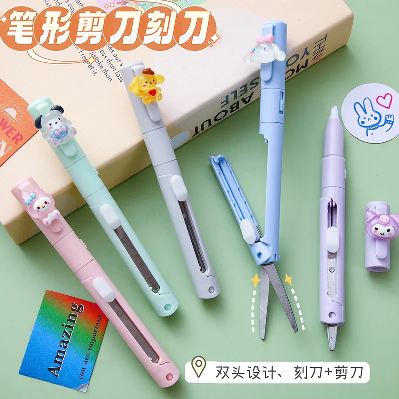 

Sanrio Kawaii Pen Shaped Art Knives My Melody Cinnamoroll Cute Anime Cartoon Folding Paper Diy Hand Made Ceramic Pen Girl Knives