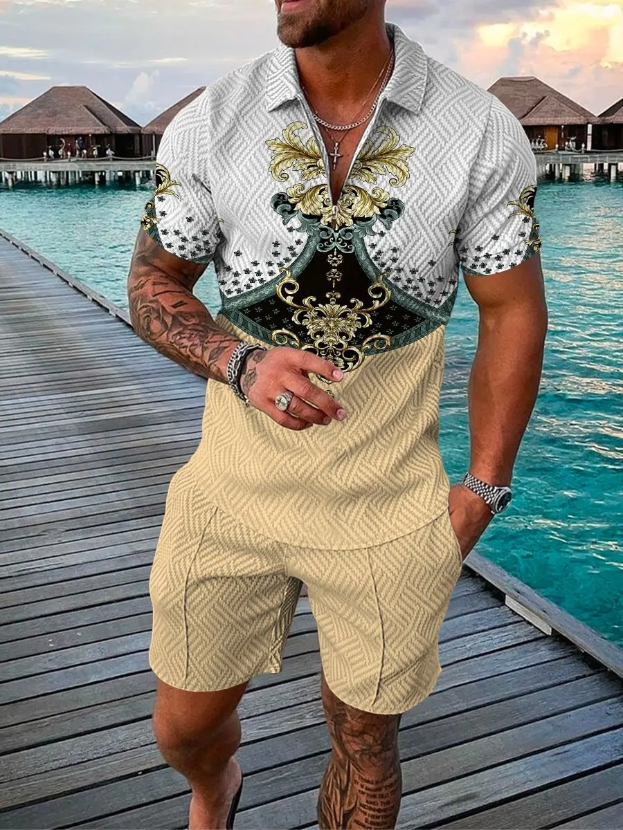 

2022 Men's Tracksuit Suit Casual Printing Holiday POLO-Shirt Sportswear Fitness Sports 2 Sets Clothes Sweatpants Male