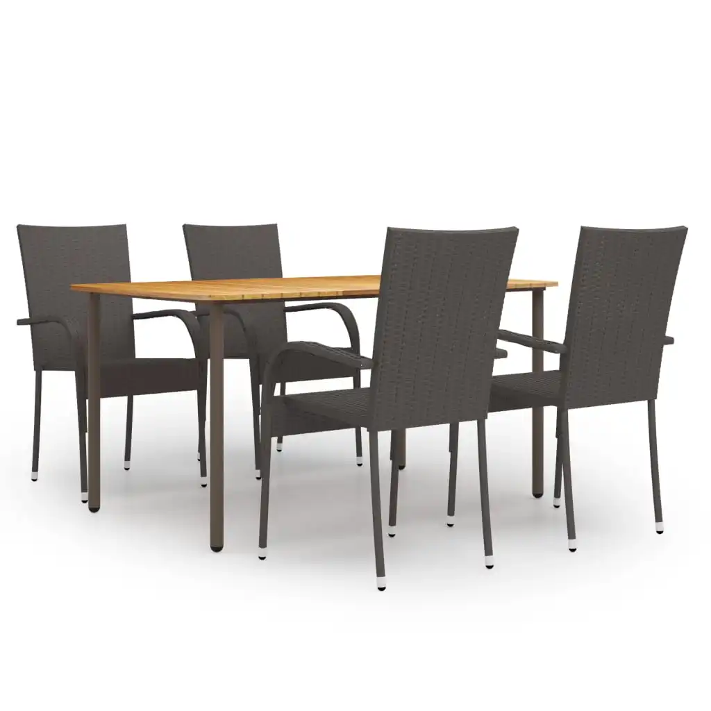 

5 Piece Garden Dining Set,Patio Table and Chair Set, Poly Rattan Brown