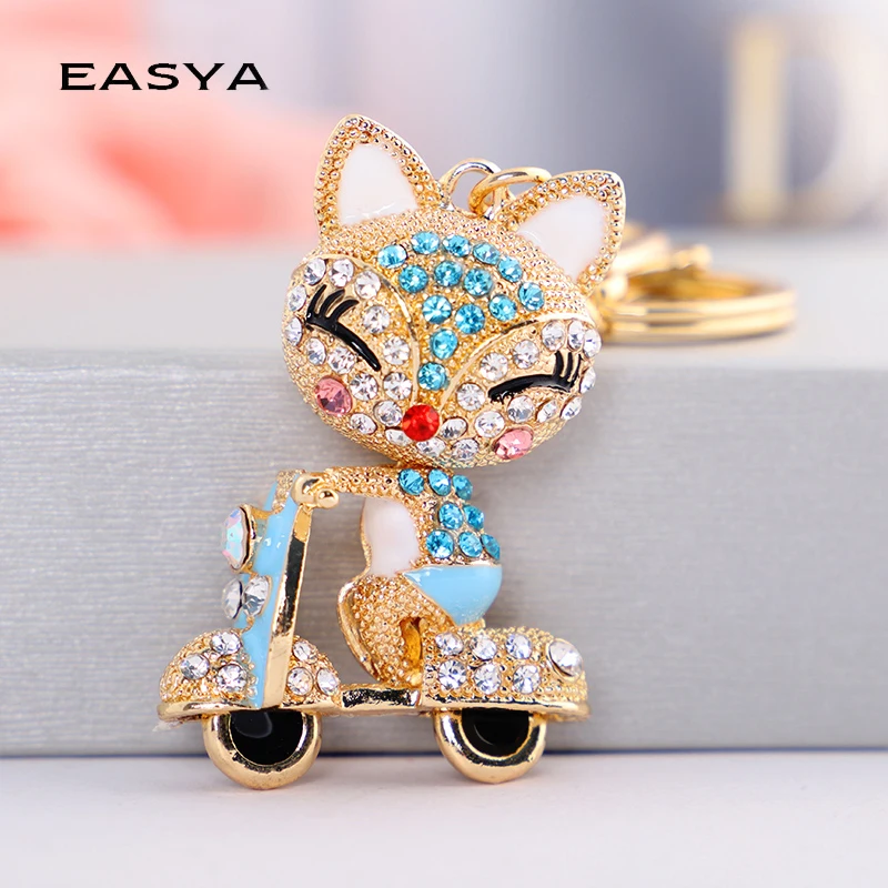 

EASYA Cute Rhinestone Fox Keychain Llavero Car Key Ring Lovely Crystal Animal Key Chain Women Bag Accessories Pendant Charm
