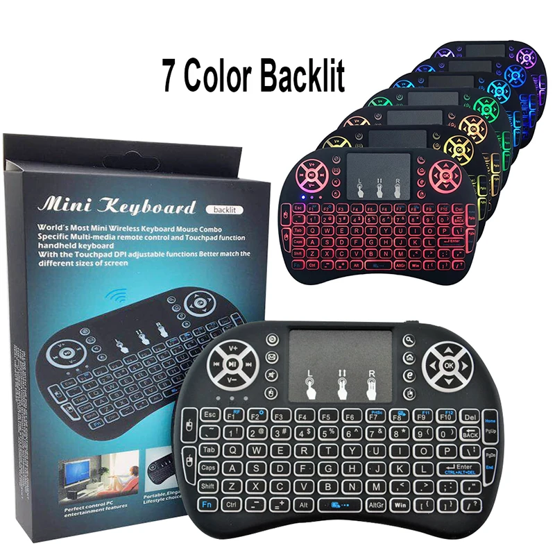 

Mini 7 Color i8 Keyboard Backlight English Air Mouse 2.4G Wireless Touchable Remote Control for Smart TV Box Desktop Touchpad PC