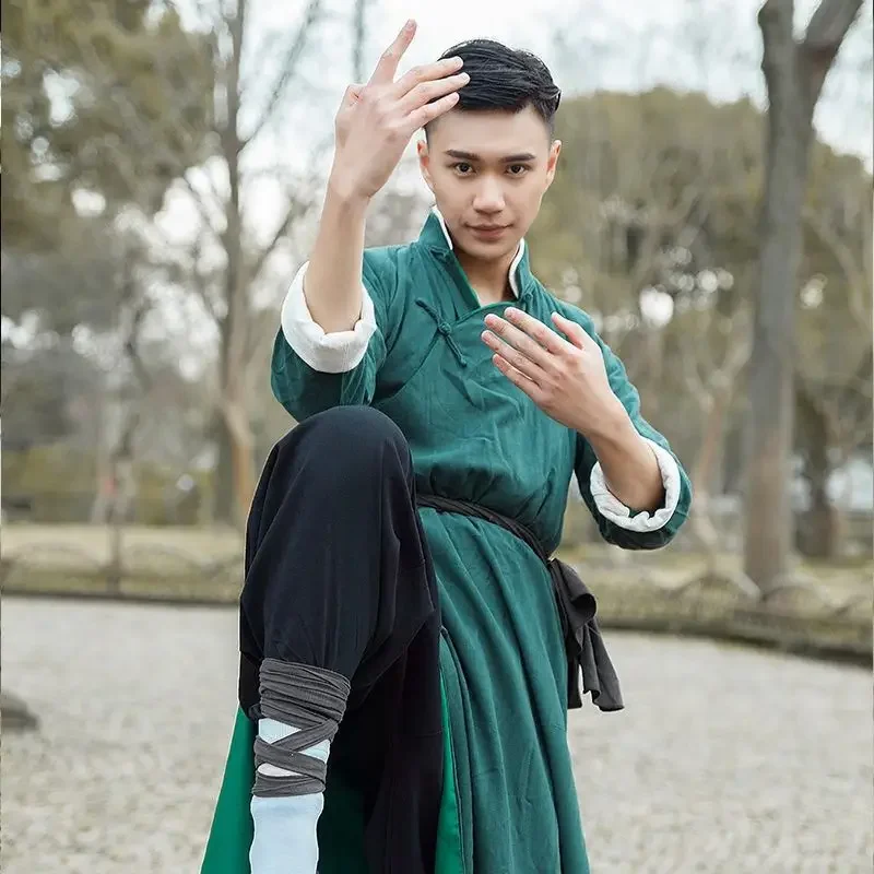 Фото Кунг-фу Ханфу Боевые искусства Вонг Фэй повесить Yip Man Wing Chun Костюм для выступлений Древний костюм Длинная рубашка халат ханьфу №3