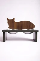 sleepy cat designed wooden cat food container stand dog water container 0 75l