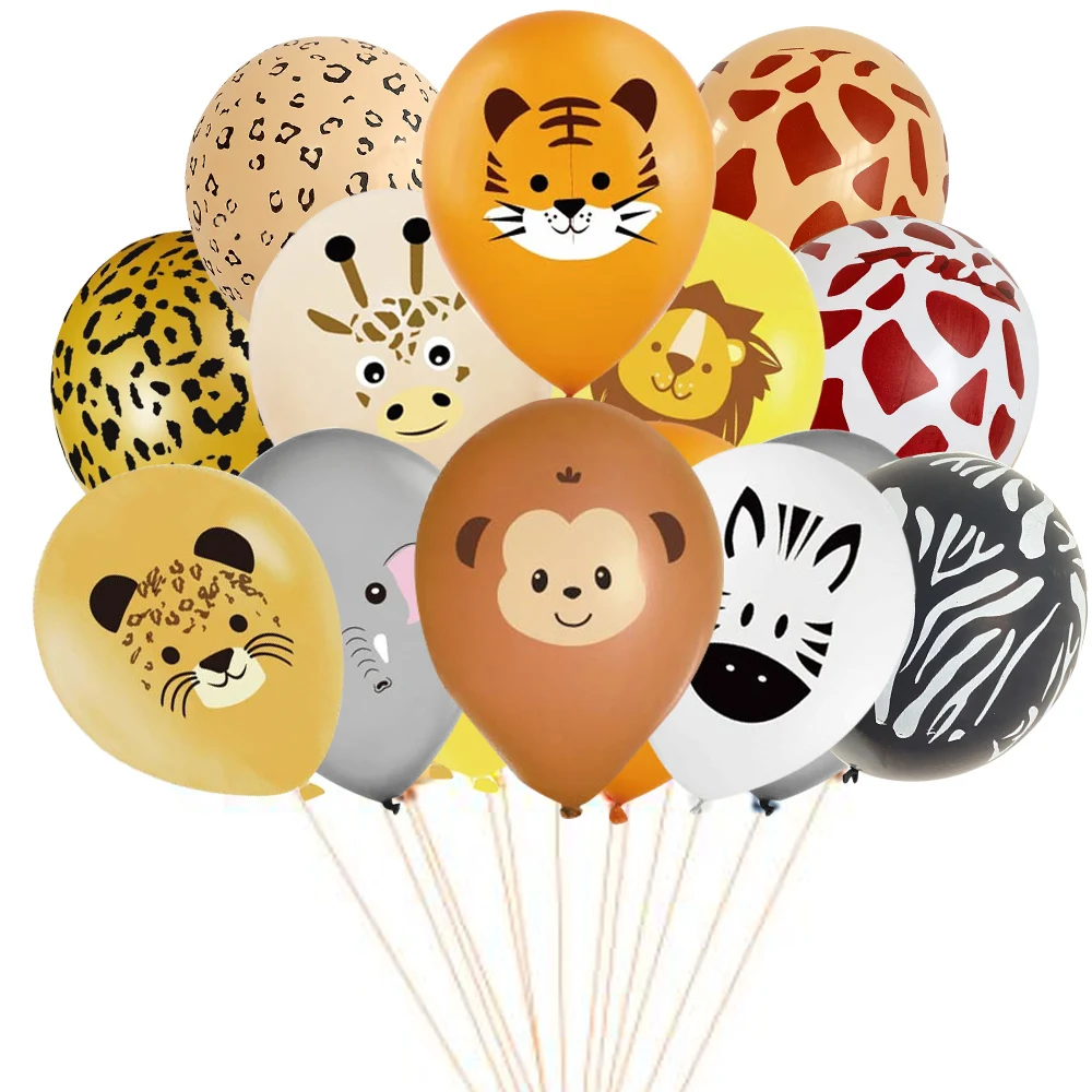 8/10pcs Singe de Bande Dessinée/Tigre/Éléphant/Motif Girafe Ballon Ensemble pour Enfants Wild Safari