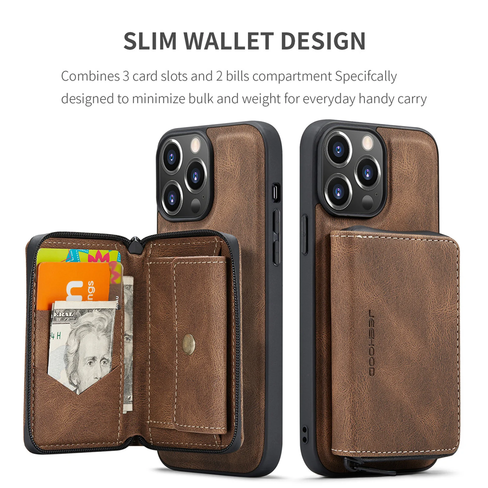 2 in 1 Detachable Leather Cover For iPhone 14 13 12 11 Pro Max Mini Phone Case Purse Zipper Wallet with Card Holder Women Men images - 6