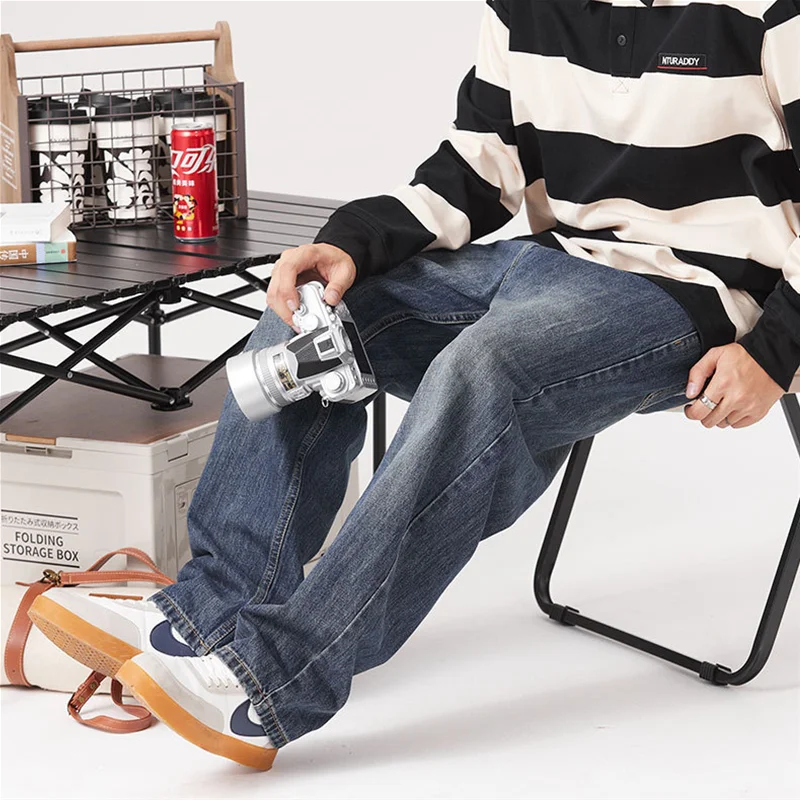 Streetwear Men Large Loose Broad Leg Blue Jeans Autumn and Winter New Pattern Falling Feeling Mopping The Floor Trousers Female