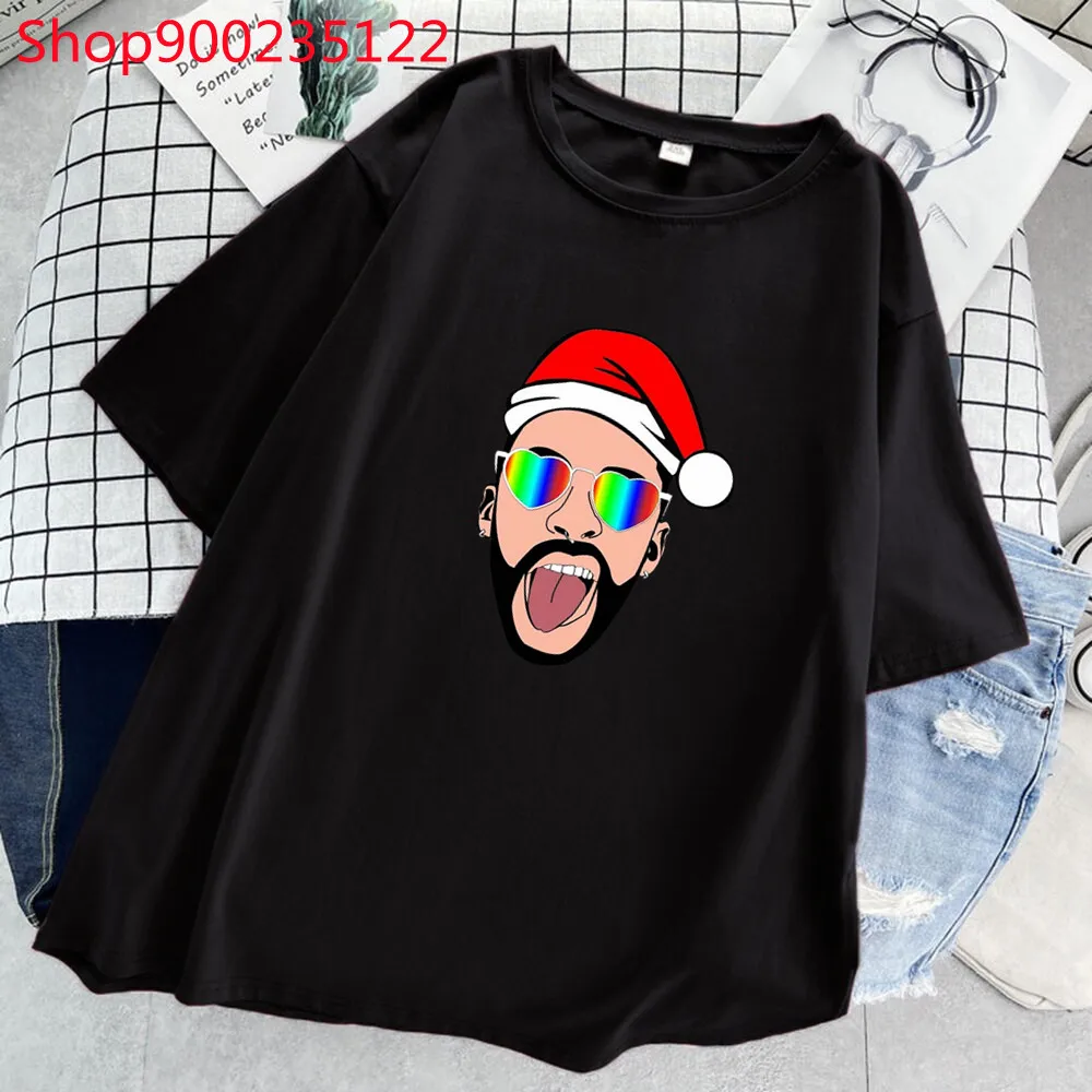 Женские футболки рождественские с принтом плохого кролика летние модные черные