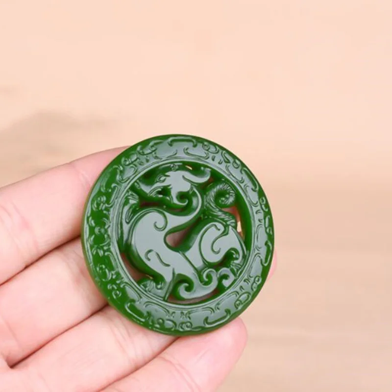 Chinese Green Jade Antique Dragon Jade Pendant Unisex Jewelry Lucky Exorcise evil spirits Amulet Jade Pendant Jade Fine Jewelry