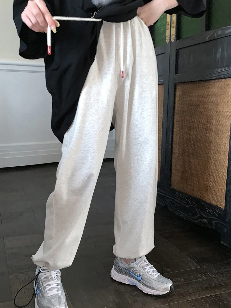 

Women Grey Sports Pants Loose Leggings Thickened White Casual Pants In Cashmere