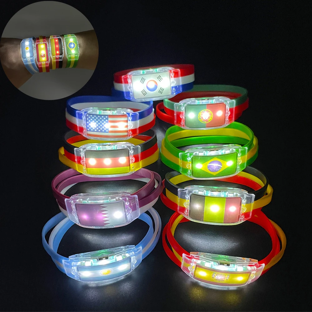 

Qatar Brazil Argentina Germany Spain Portugal Flag LED Bracelet Glow Watch Bangle Wristband Football Team Cheer Props Party Deco