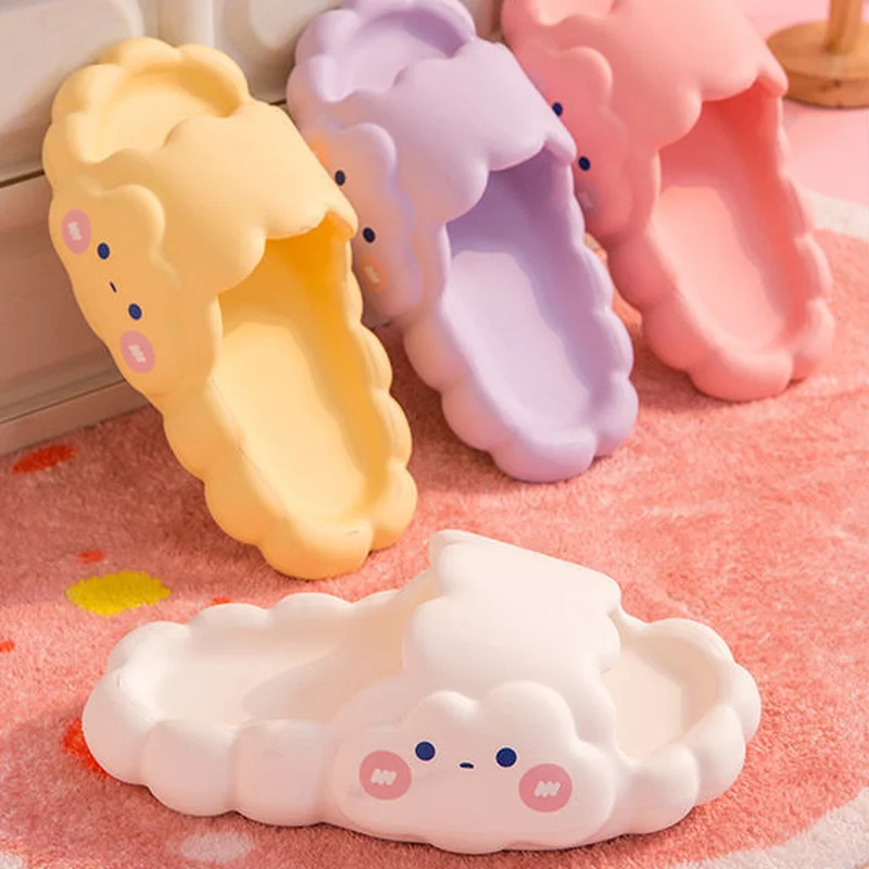 Cloud Women's Sandals Cute Smiley Face Slides Fashion Flat Beach Slippers Woman Slipper Summer New 2023 Home Indoor House White