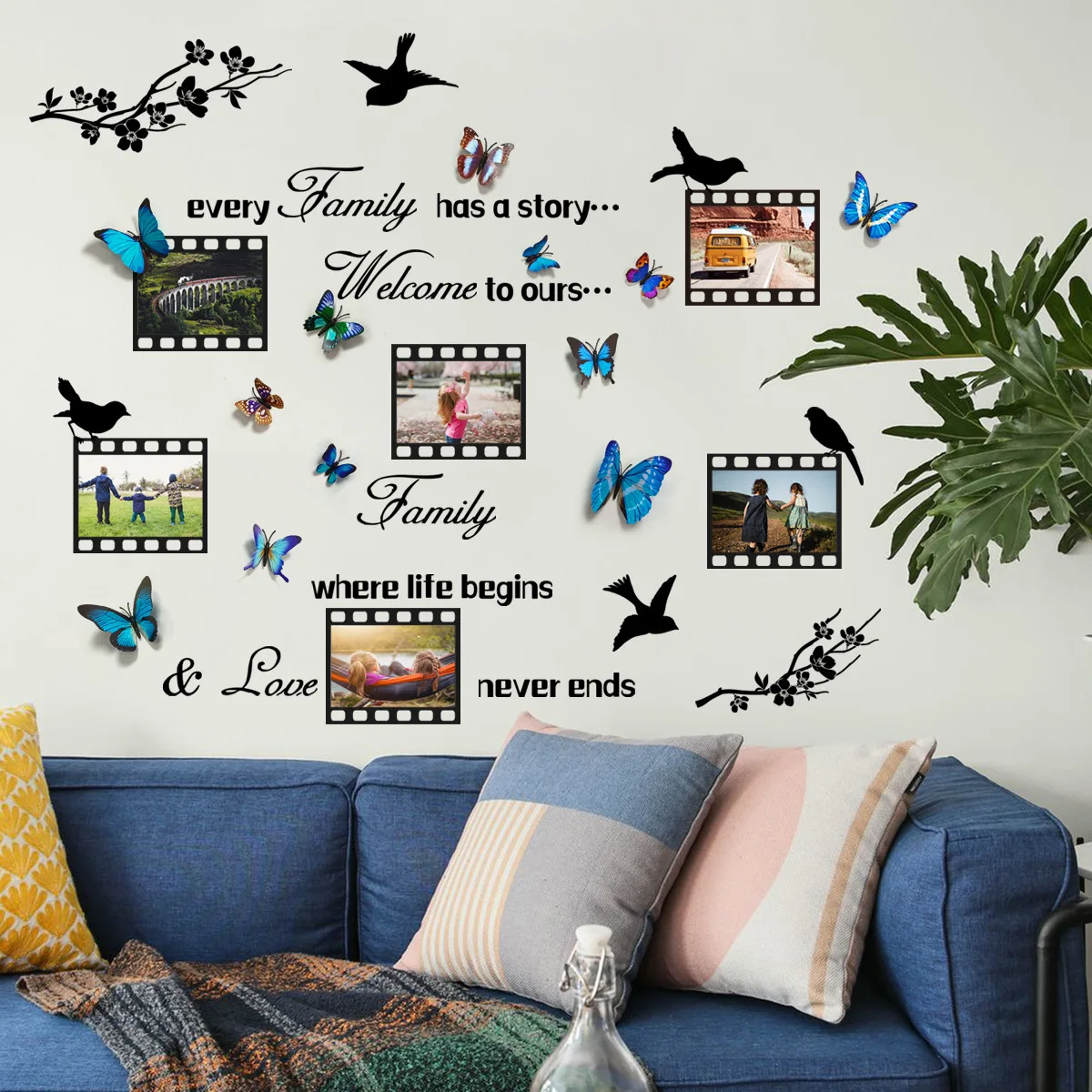 

Creative Branch 3D Butterfly Bird Photo Wall Decorative Wall Stickers Vinyl PVC Home Decor Living Room Bedroom