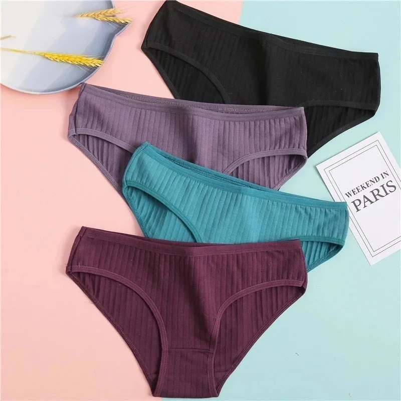 

Women's Cotton Panties 3Pcs Soft Striped Women Underpants Solid Girls Briefs Sexy Female Lingerie M-XL Comfort Underwear