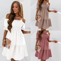 bikoles summer sexy slash neck off shoulder short sleeve womens 2022 new casual solid empire backless ladies party mini dresses