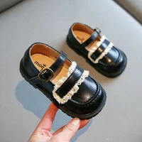 sweet princess cute mary janes 2022 spring and summer lace new children fashion japanese uniform black pu shoes for girls flat