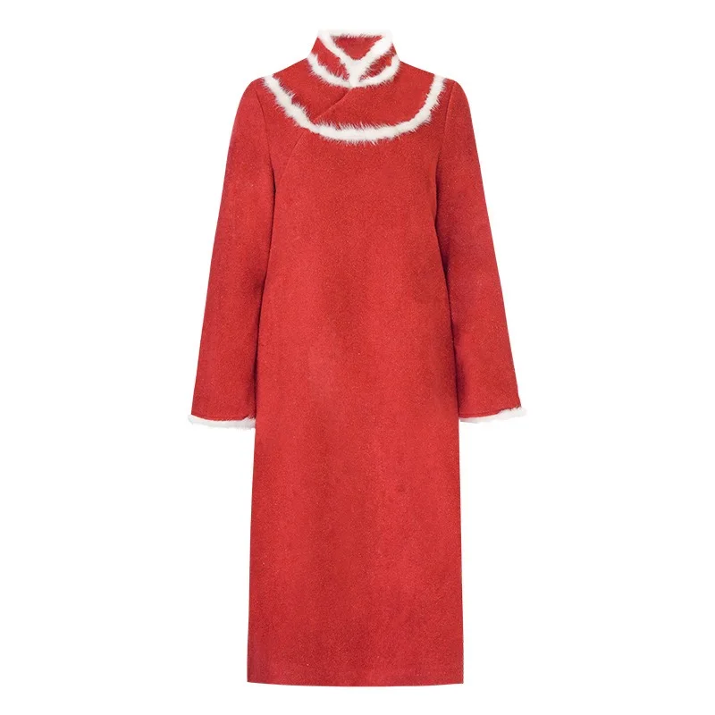 Chinese Red Robe New Year Winter Dress Party Girls Qipao