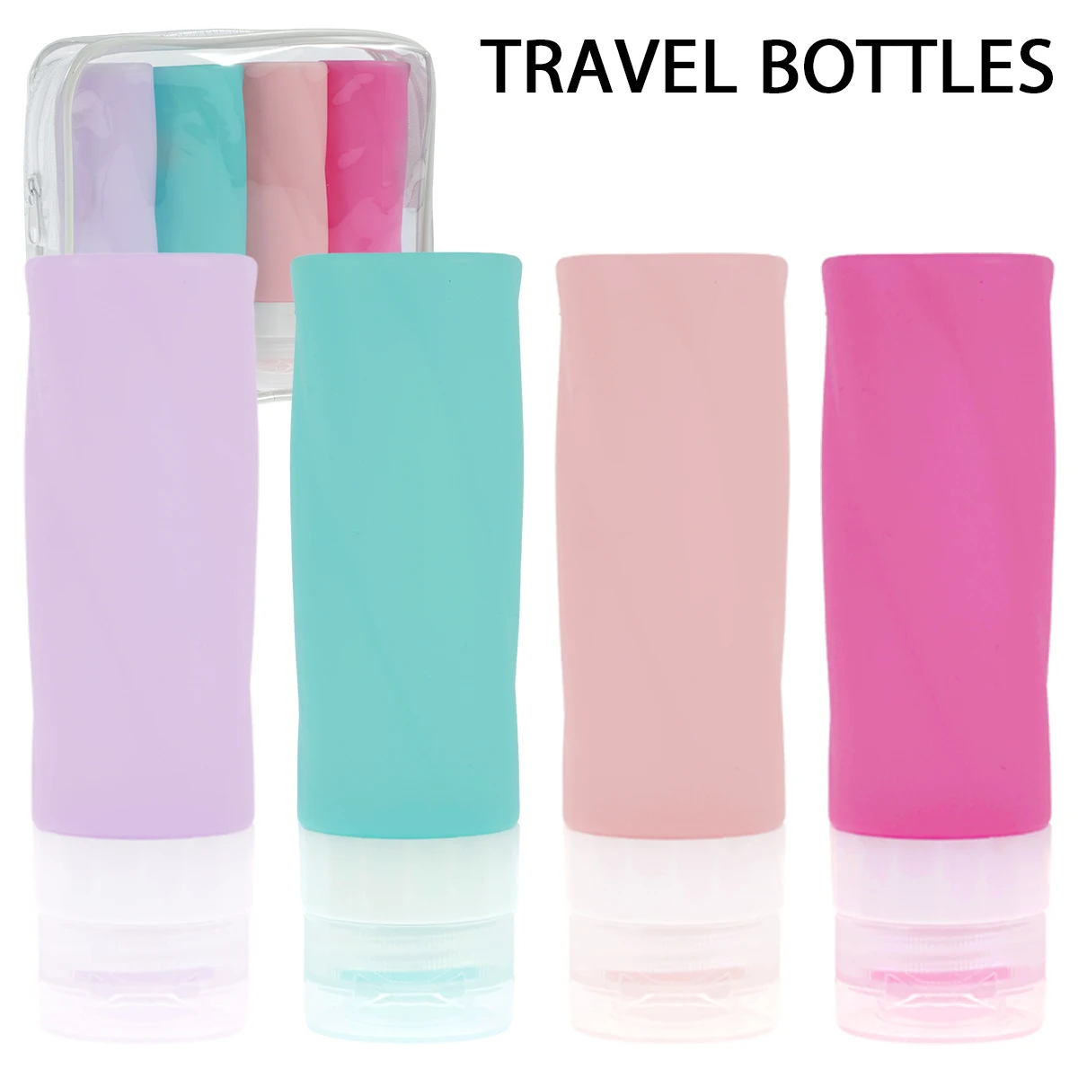 

4Pcs Travel Bottles 90ML Leak Proof Travel Silicone Containers Refillable Travel Toiletry Container 4 Colors Reusable Travel