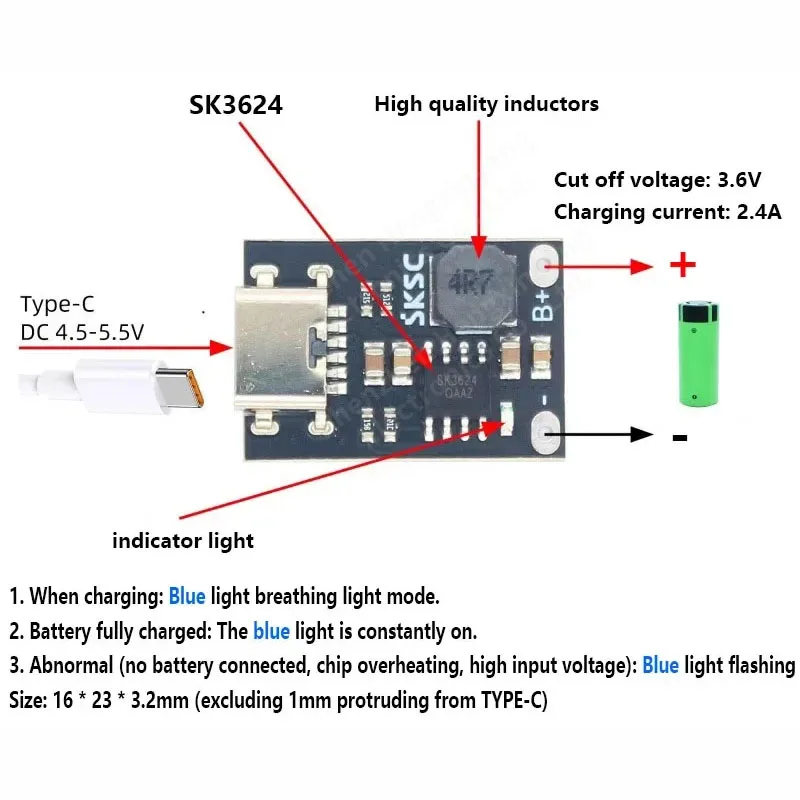 SK3624 односекционная 1 строка 3.2V3.6V литий-железо-фосфатная батарея зарядная плата