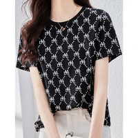 2022 summer new fashion letter printing short sleeve casual t shirt womens clothing korean round neck loose black tops ladies