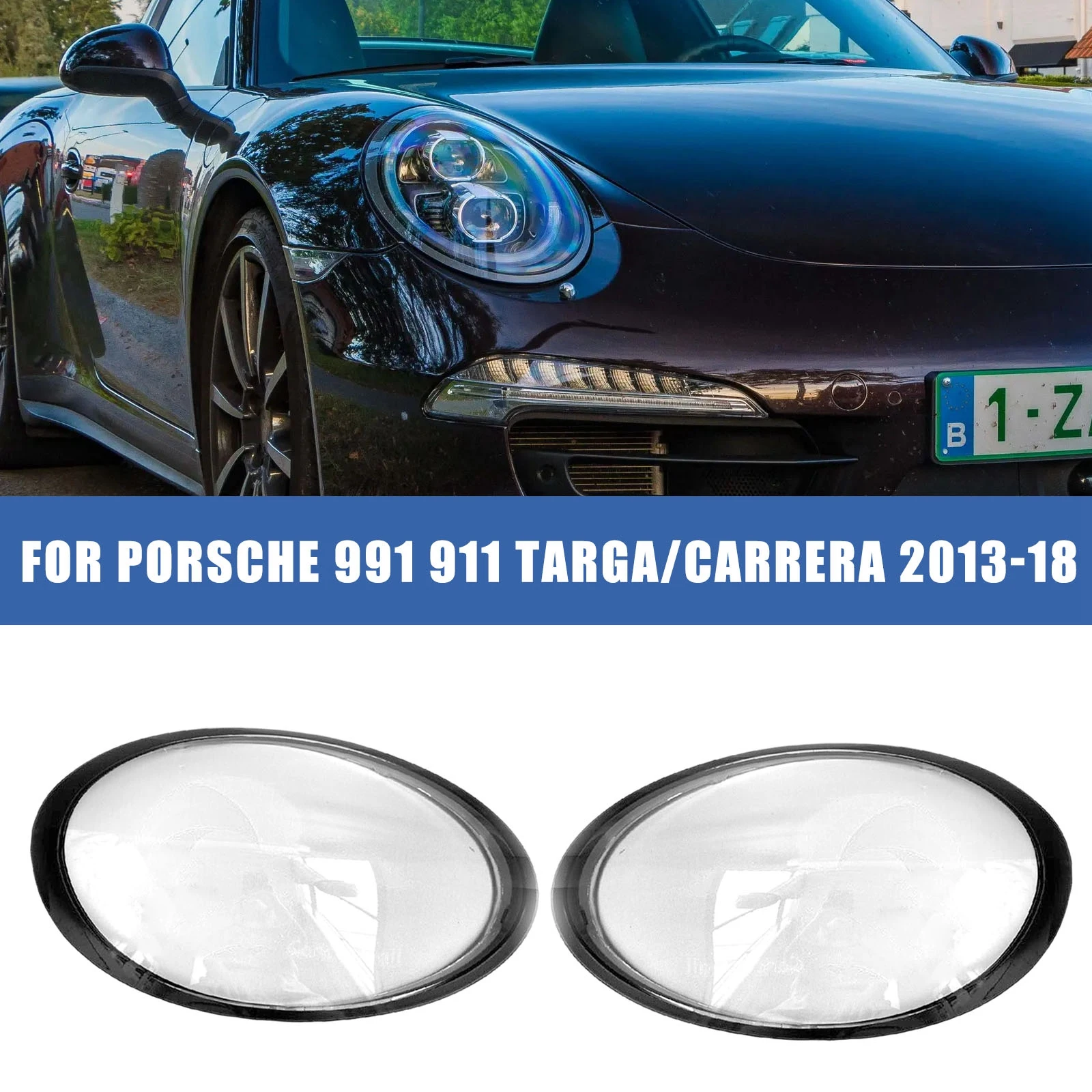 

Передняя фара для Porsche 911 991 2016 2017 2018 крышка объектива Прозрачная Черная Рамка стеклянная лампа корпус автозапчасти