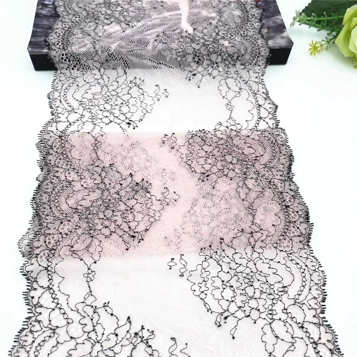 

3y/lot Width 22cm Pink White Black Floral Stretch Lace Trim For Lingerie Sewing Craft DIY Apparel Fabric Lace Garment Accessory