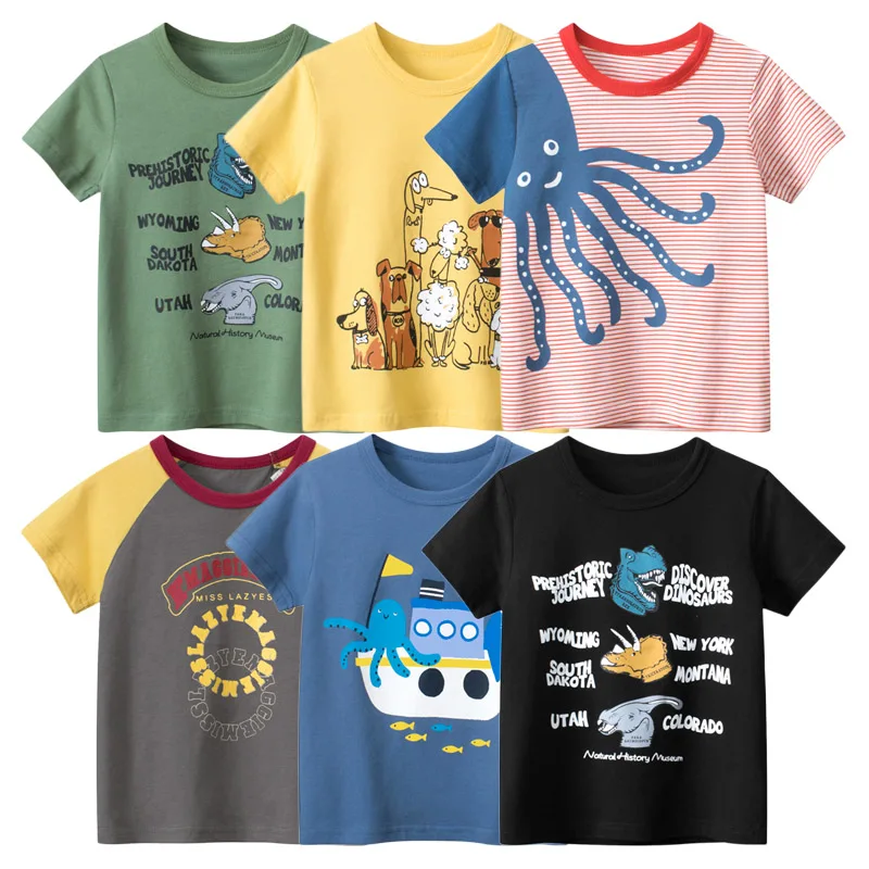 

2023 Toddler Boy Outfits Cartoon Animal T Shirt Boys Summer Children's Short Sleeve T Shirt Cotton Boy Clothes Octopus Kids Tops