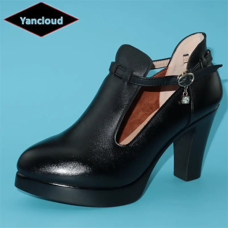 

Yancloud Women Gladiator Pumps 2022 Spring soft Leather Block High Heels Platform Shoes Work Model shoe Big Size 32 33