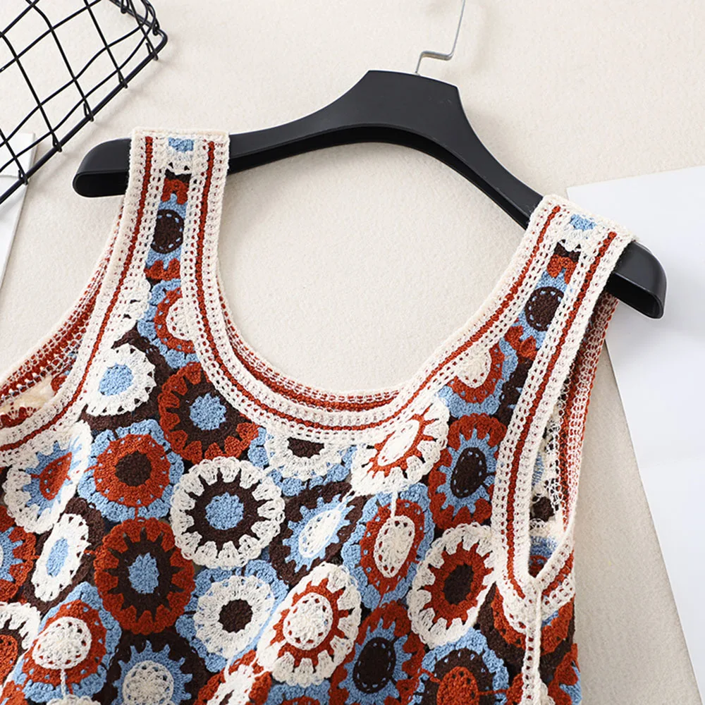 Топ женский летний в стиле бохо шикарная майка без рукавов футболка с цветочным