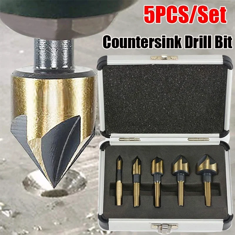 

Mini 1/5 Pcs Industrial Countersink Drill Bit Set Tri-Flat Shank Quick Change Drill Bit Kit Woodworking Professional Hand Tools