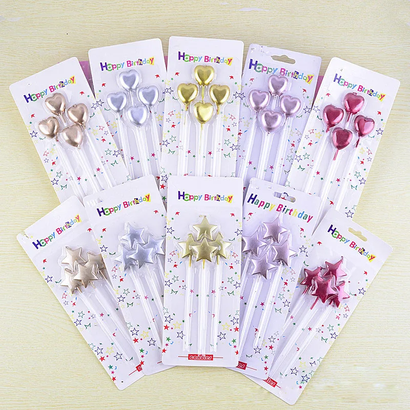 

Birthday Party Decorative Candle Color Gilded Love Candle Five Pointed Star Candle Party Long Pole Birthday Candle Supplies