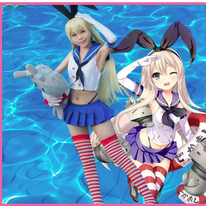 Shimakaze Косплей Аниме Kantai Коллекция Костюм Униформа для девочек Парик Платье