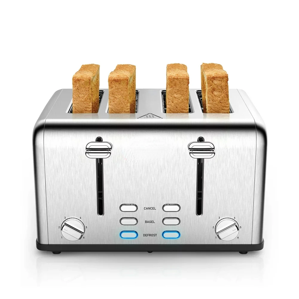 

Slice Toaster Stainless Steel Extra-Wide Slot Toaster with Dual Control Panels of Bagel/Defrost/Cancel Function Removable Crumb