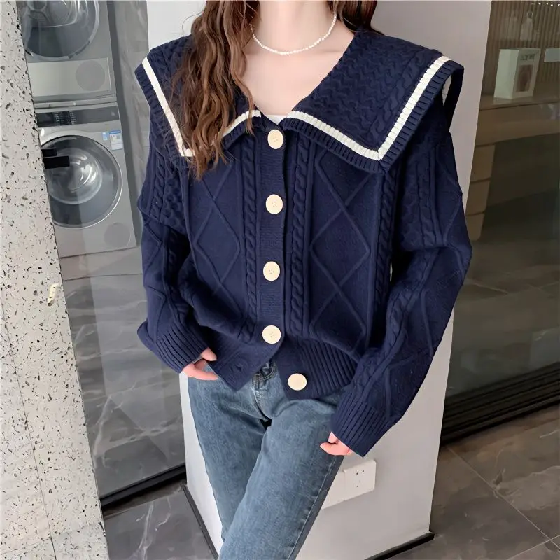 Вязаный кардиган с отложным воротником верхняя одежда однобортный свитер