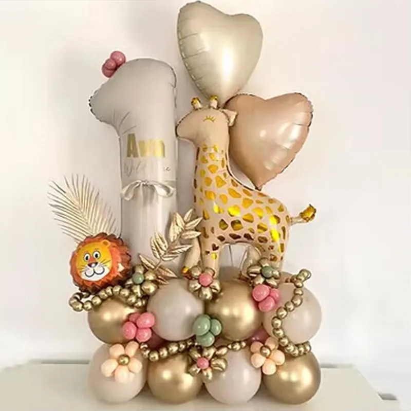 

Набор цифровых воздушных шаров, фольгированный шар в виде жирафа, льва, джунглей, диких животных, фотография для будущей мамы, 1-9 дней рождения