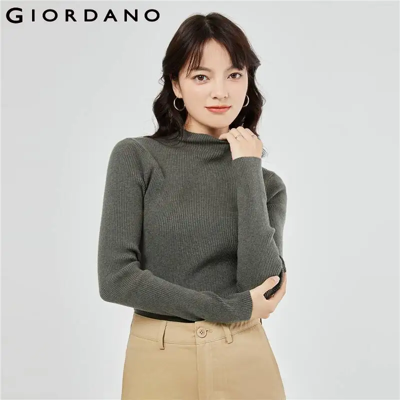 

GIORDANO Women Sweaters Mockneck Slim Simple Sweaters Solid Color Smooth Soft Warm Quality Fashion Casual Sweaters 13353811
