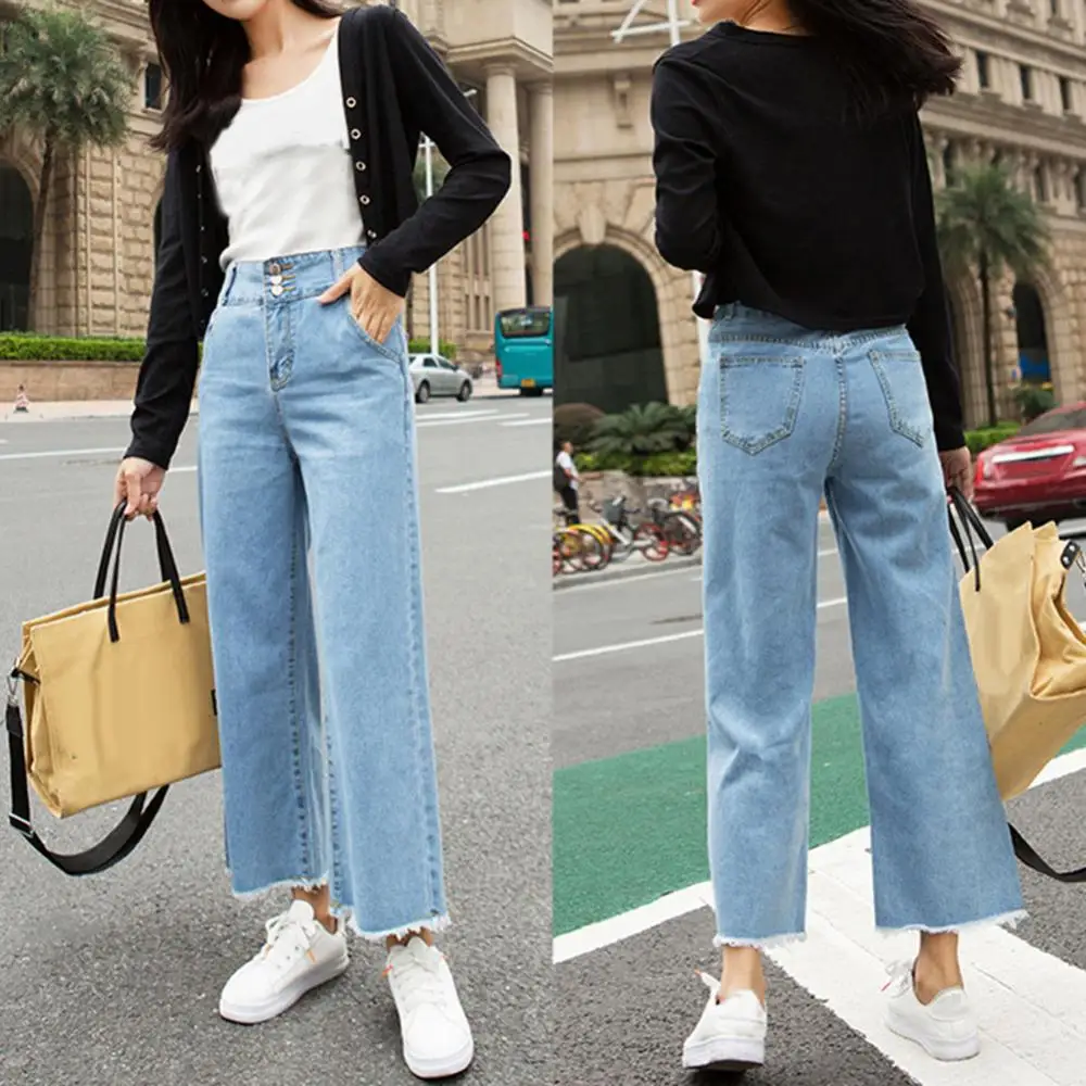 

Trousers Loose Pants Straight Wide Leg Casual High Waist Women Jeans Clothes Denim Ninth girls Vintage Harajuku Blue Streetwear