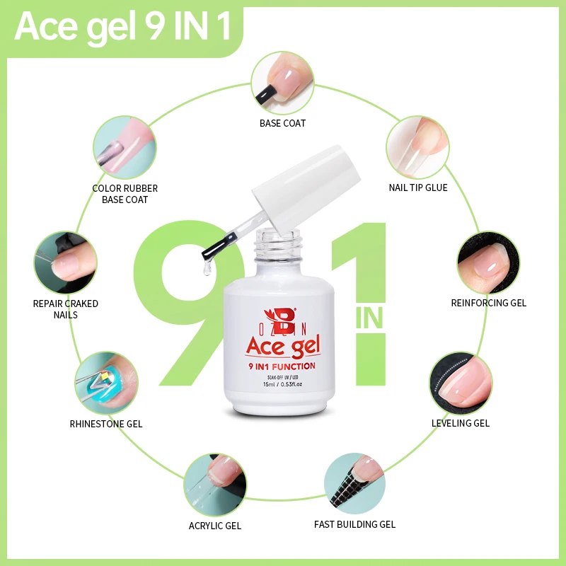 

BOZLIN 9-in-1 Ace Gel Nail Polish Transparent 15ML Function Gel Soak Off Nail Art Gel Varnish Thickness Rubber Base Gel