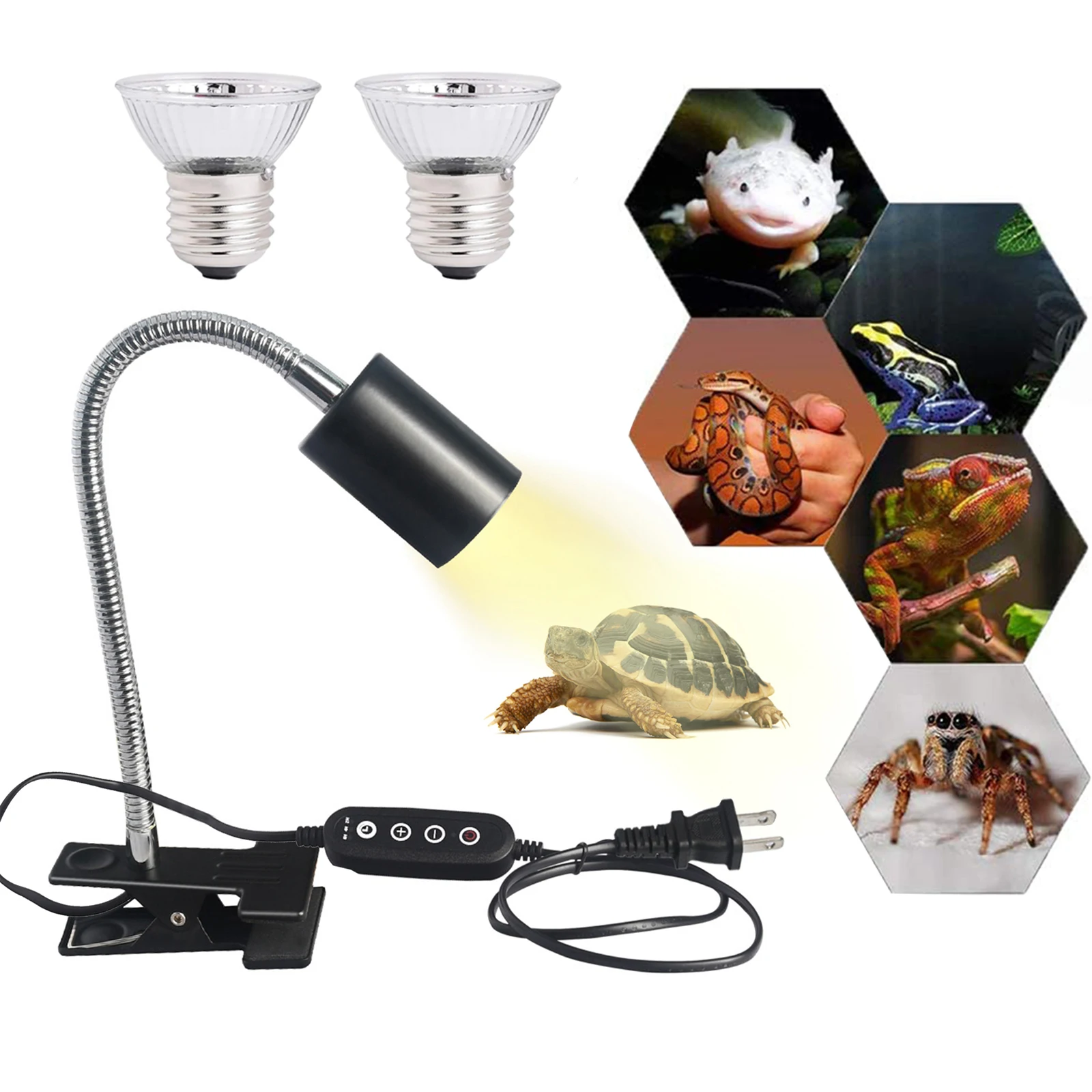 

Reptile Heat Lamps UVA UVB Grow Light Sunlight Fixture Holder Clamp with 25/50W Bulbs for Lizard Turtle Snake Habitat