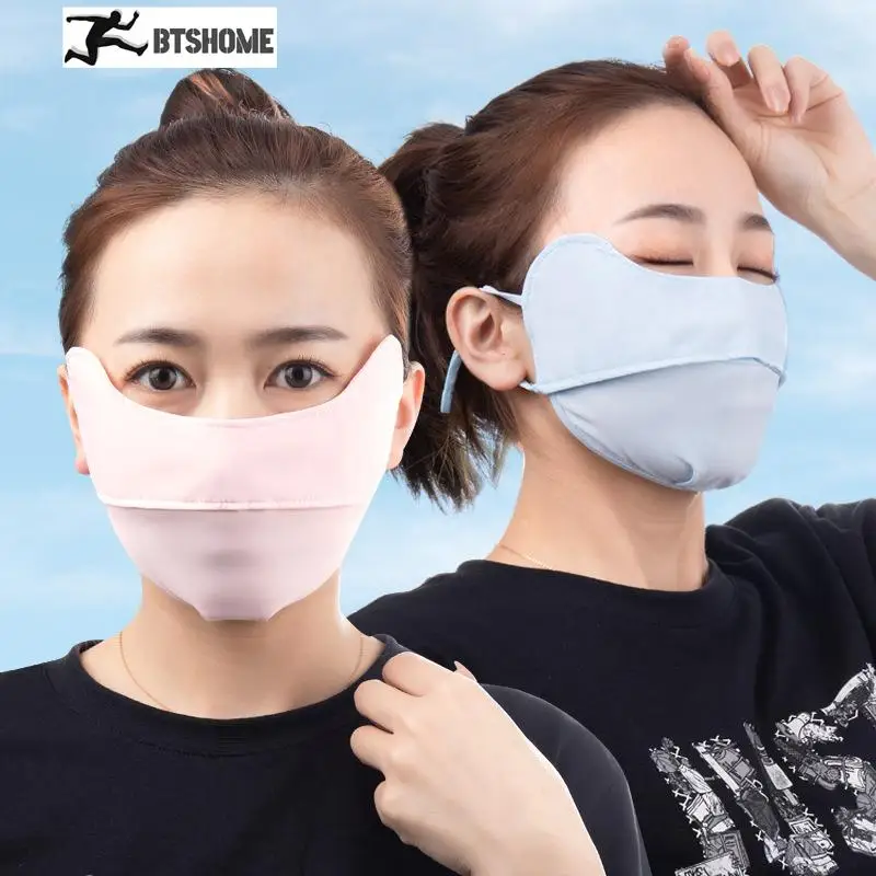 

Ice silk sunscreen mask female hair summer cycling breathable anti-ultraviolet hanging ear type eye protection mask for men