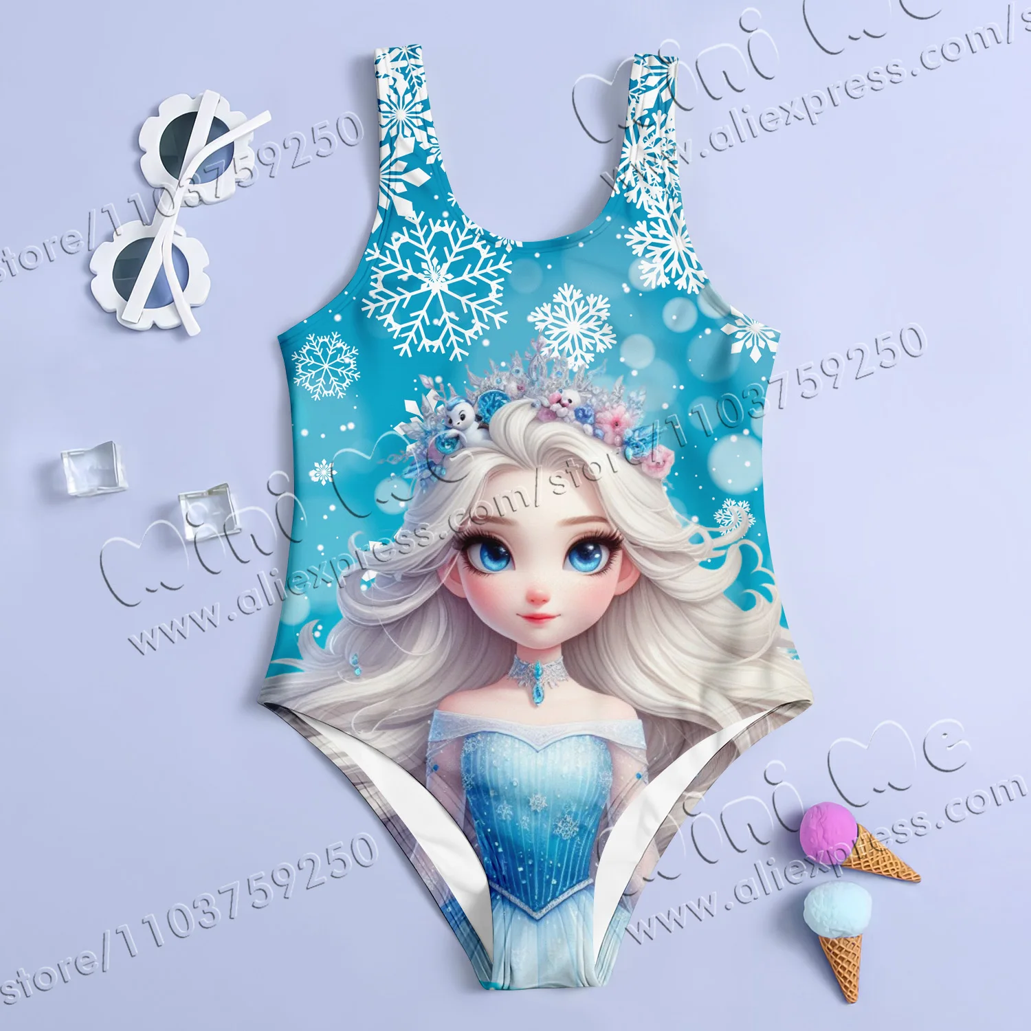 MINISO Летний Цельный Купальник Для Девочек Модный Принцессы С Мультяшным Принтом